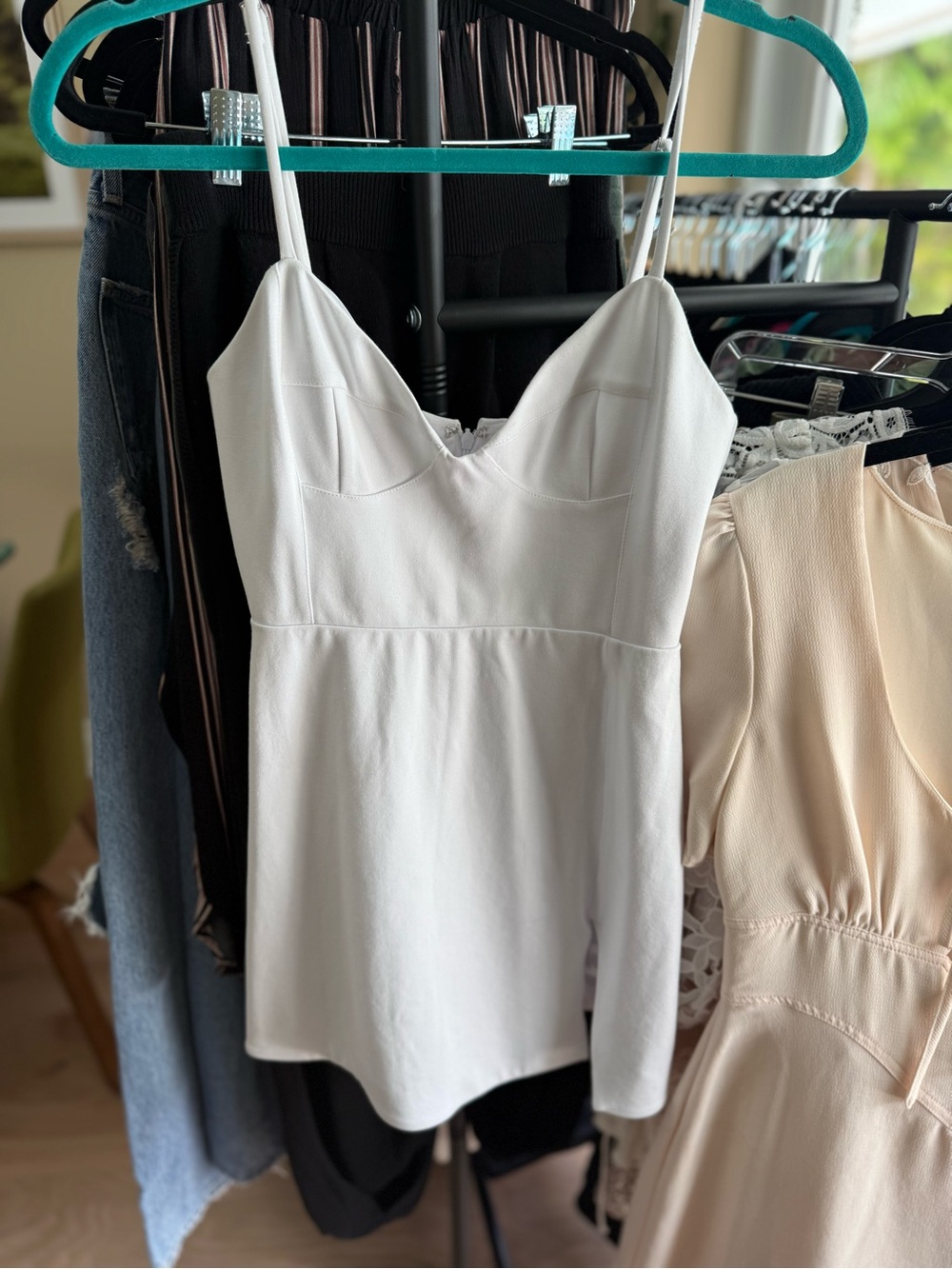 White Spaghetti-Strap Mini Dress - Picture 1 of 5